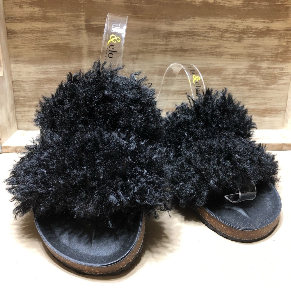 Women’s Ember Two Band Faux Fur Slide Sandals NWT